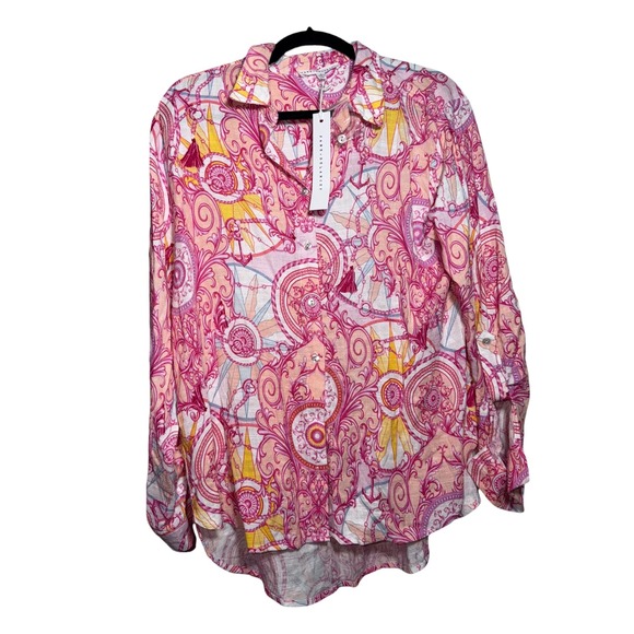 Jane + Delancey Tops - Jane + Delancey NWT Pink Paisley Linen Rayon Button Front Blouse Medium Coastal
